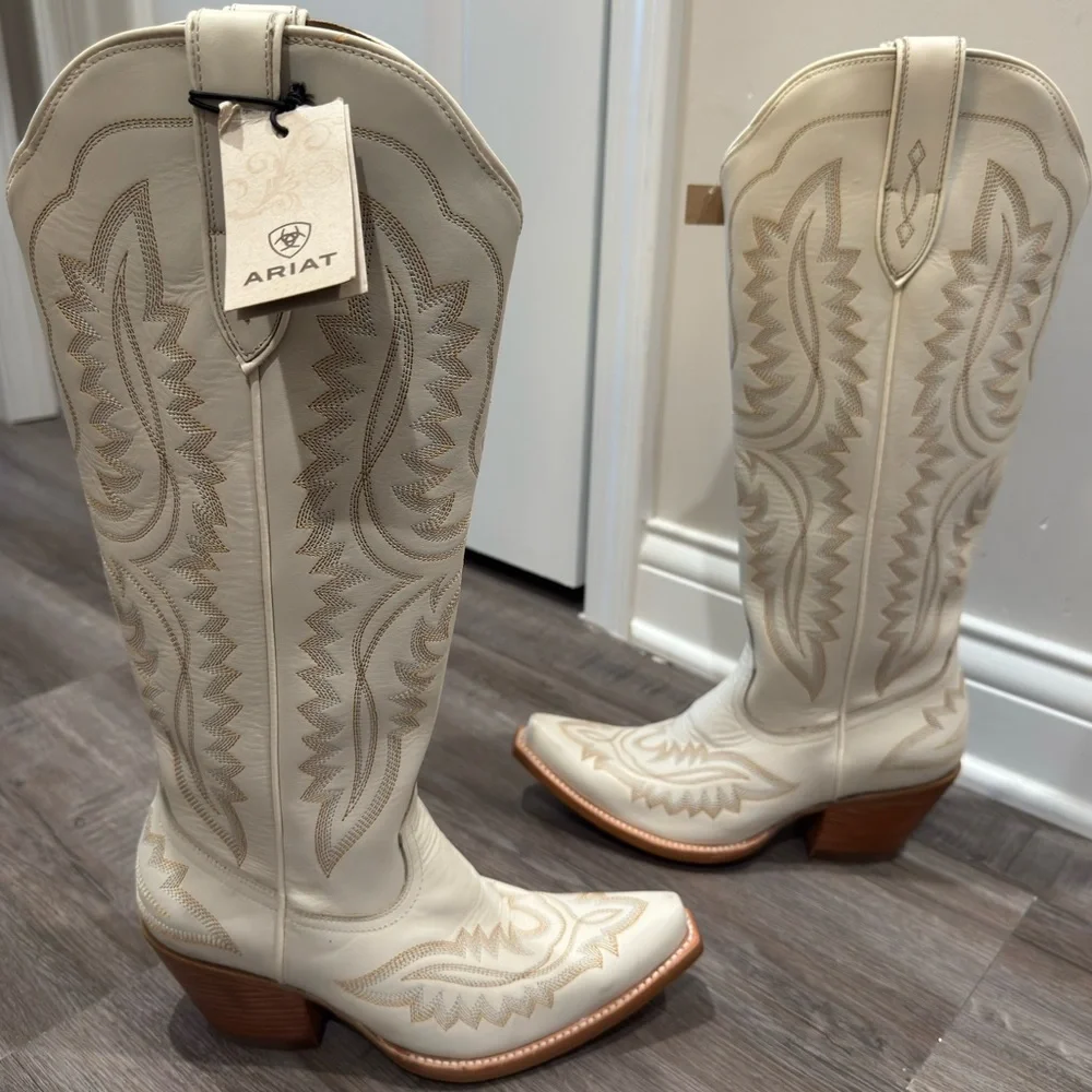 Ariat Casanova Tall Blanco White Leather Cowboy Western Heeled Boots - Picture 1 of 12